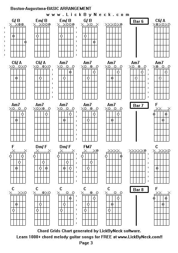 Chord Grids Chart of chord melody fingerstyle guitar song-Boston-Augustana-BASIC ARRANGEMENT,generated by LickByNeck software.